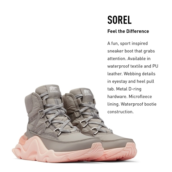 SOREL Kinetic RNEGD Sport Waterproof Insulated Boots - Gray/Pink - Size 6.5 - Picture 6 of 15